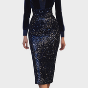Erza – Damen-Midikleid mit Samtoberteil und Paillettenrock