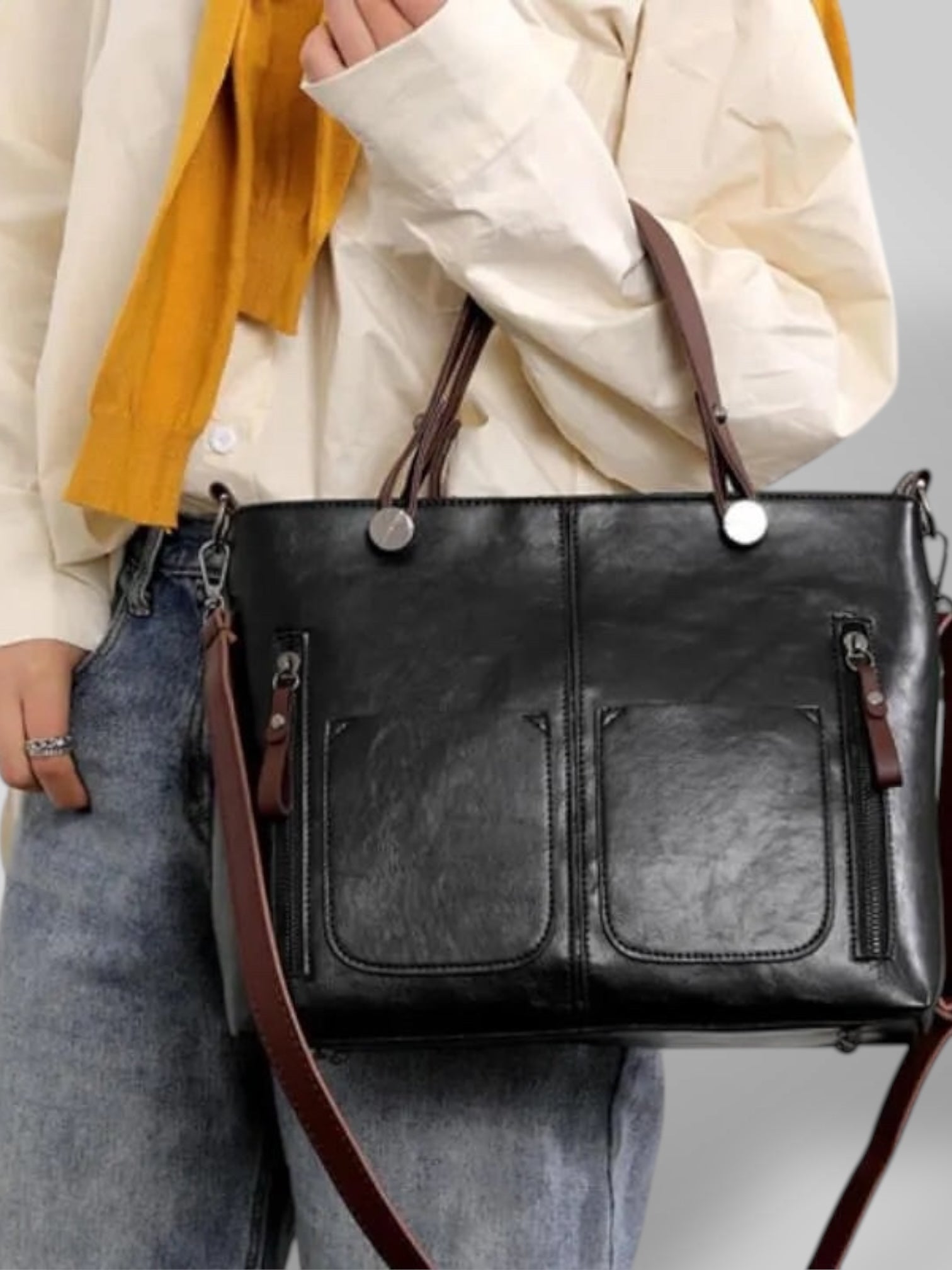 Aria – Lederschultertasche für Damen mit Magnetverschluss