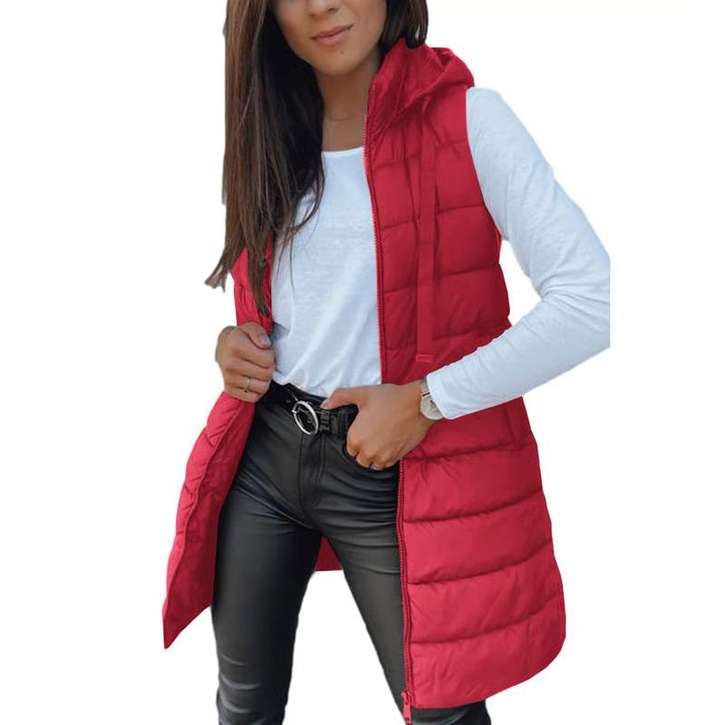 Lange ärmellose Damenjacke mit Kapuze – Ansicht 4