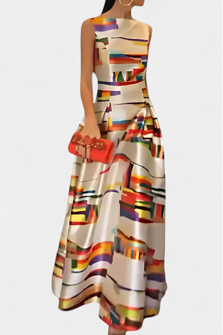 Zara – Boho-Kleid für Damen mit abstraktem Muster und offenem Rücken
