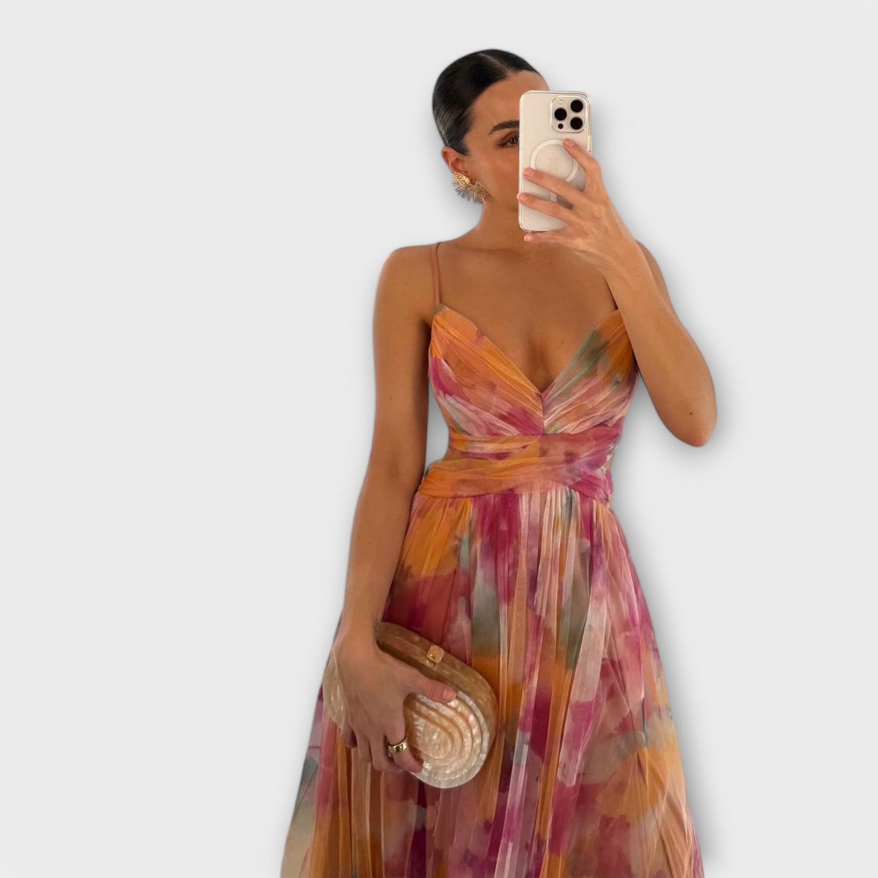 Luftiges Maxikleid für Damen mit Muster und schmalen Trägern – Ansicht 3