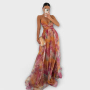 Luftiges Maxikleid für Damen mit Muster und schmalen Trägern