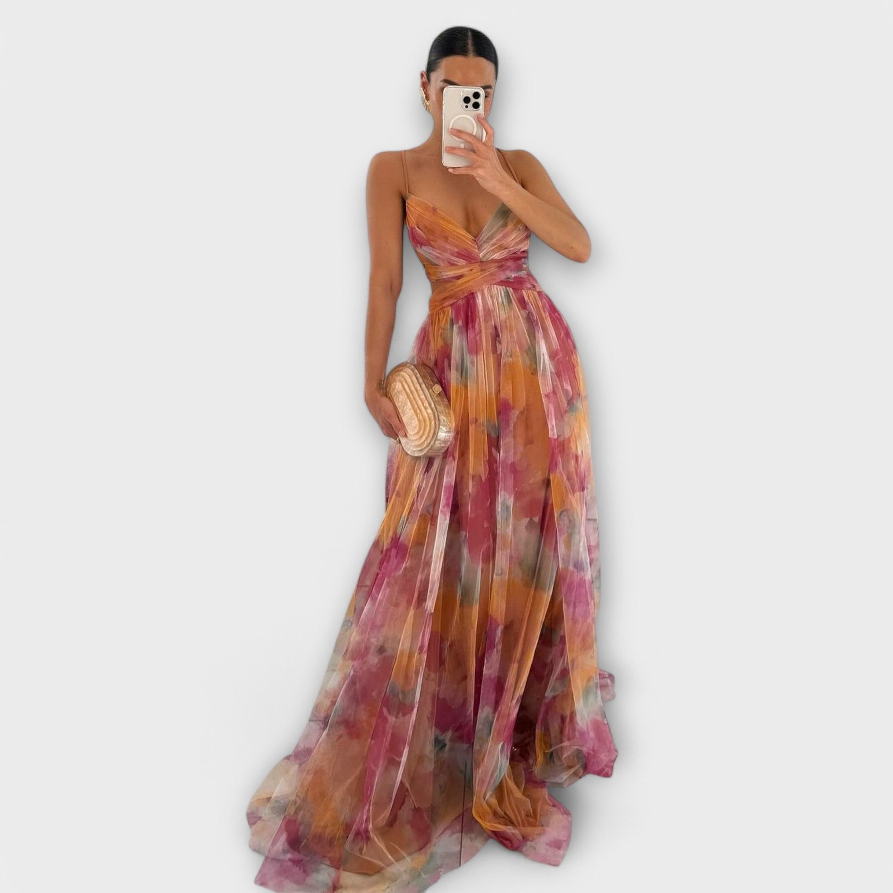 Luftiges Maxikleid für Damen mit Muster und schmalen Trägern