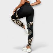 High-Waist-Leggings für Damen mit Leopardenmuster und Netzeinsatz – Ansicht 3