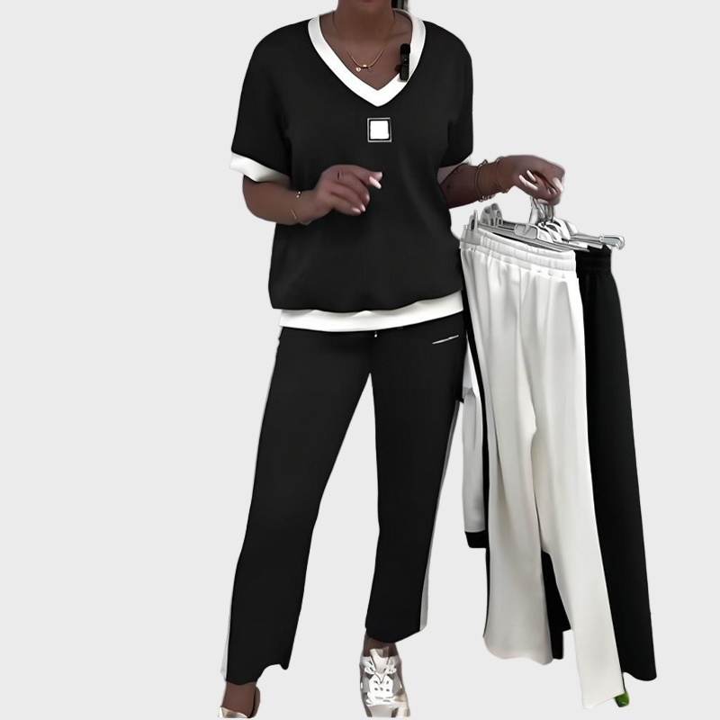 Damen-Set mit Oberteil und Hose mit V-Ausschnitt