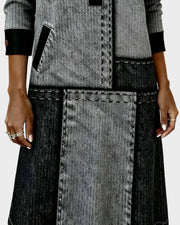 Tara – Modernes Damenkleid mit Knöpfen, V-Ausschnitt und Color-Blocking – Ansicht 4