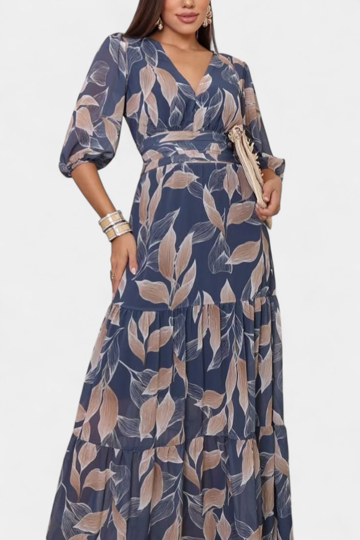 Aïsa – Langes florales Damenkleid mit Blättermuster – Ansicht 3