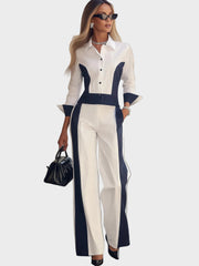 Arla – Damen-Set mit weiß-marineblauem Hemd und weit geschnittener Hose – Ansicht 3