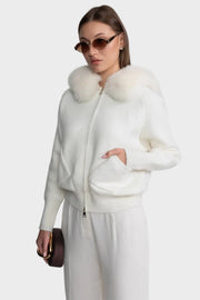 Tina – Woll-Sweatshirtjacke für Damen mit Reißverschluss und Pelzkragen – Ansicht 3