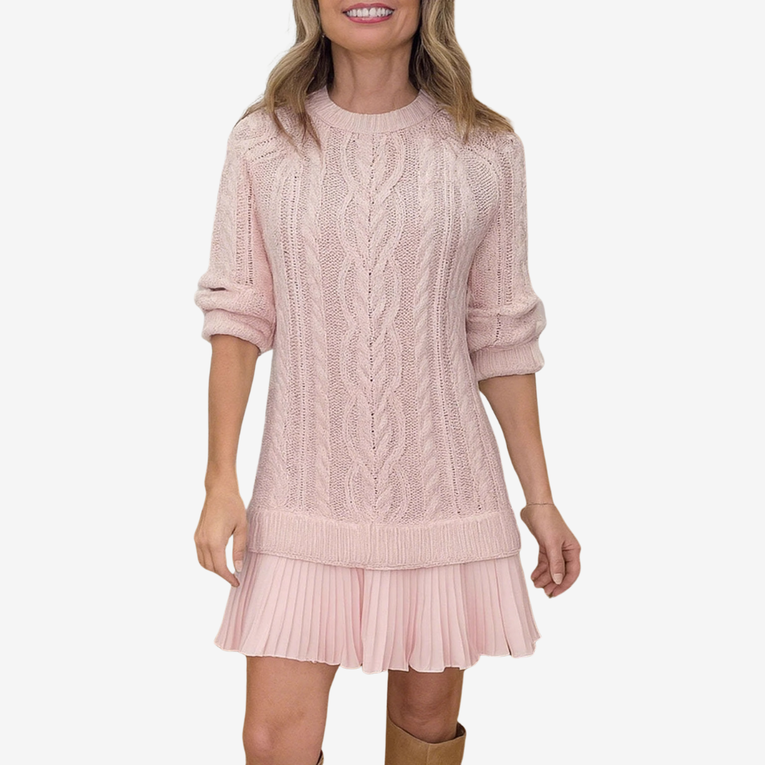 Isolde – Strickkleid für Damen mit Plisseesaum – Ansicht 4