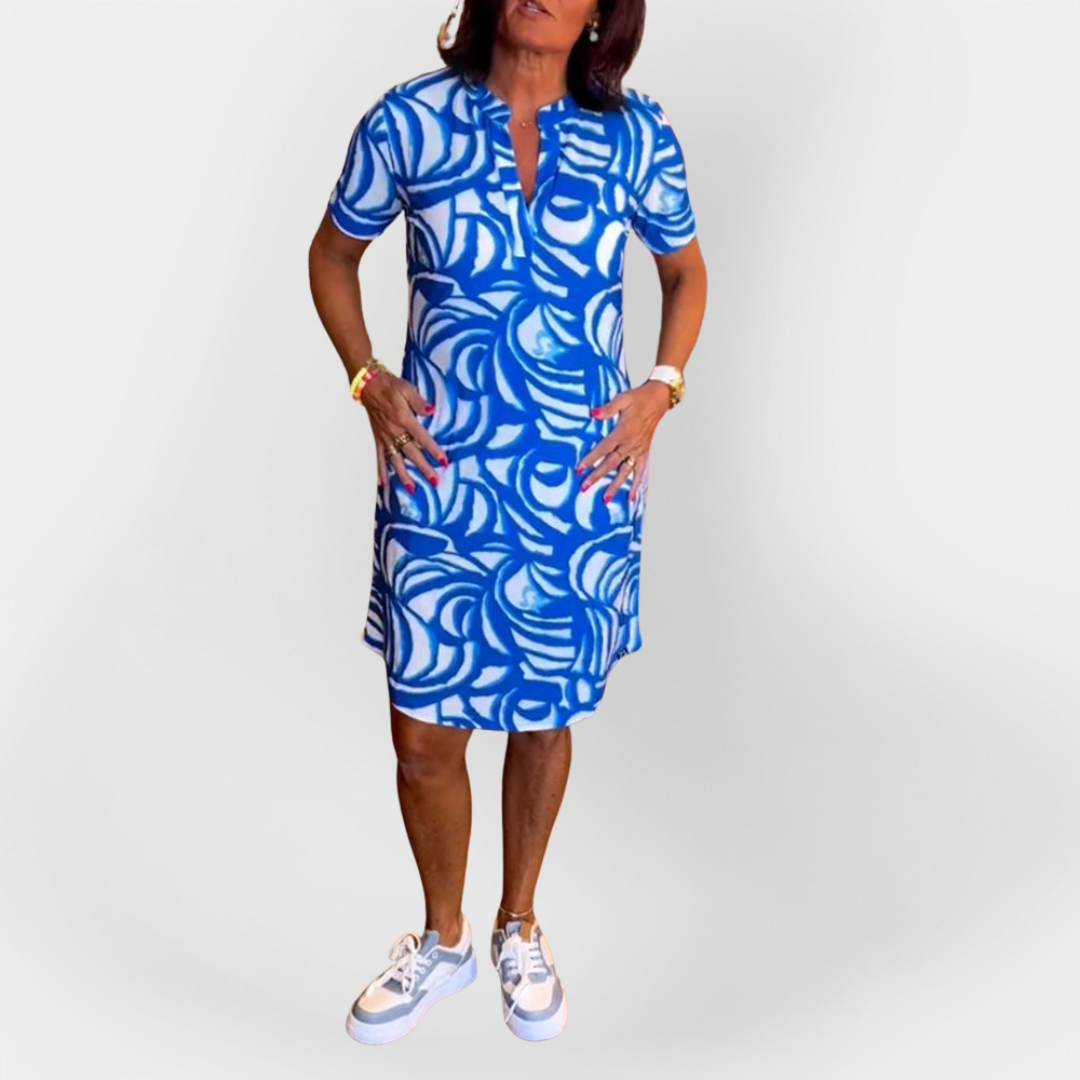 Midi-Kleid mit Muster und kurzen Ärmeln