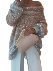 Mia – Glitzernder schulterfreier Strickpullover – Ansicht 5