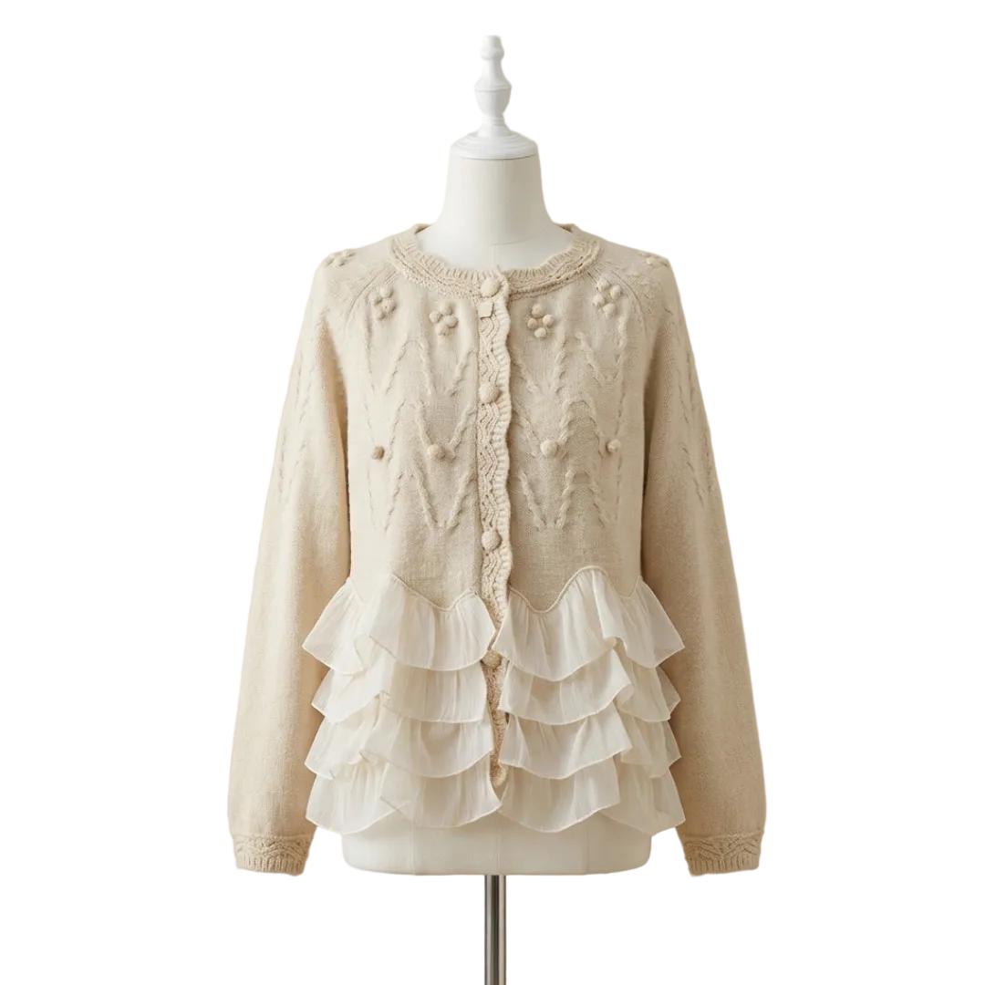 Natalie – Damen-Strickjacke mit Chiffonrüschen