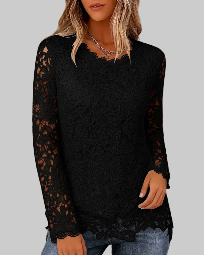 Damen-Basic-Langarmtop mit Spitze – Ansicht 5