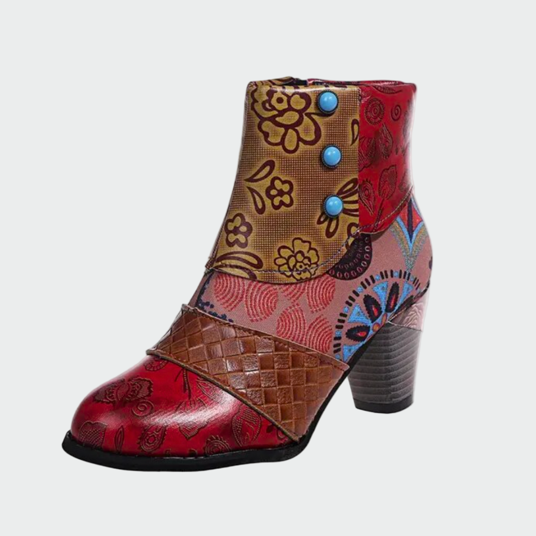 Boho-Stiefeletten für Damen mit Blumenmuster und Perlendetails – Ansicht 3