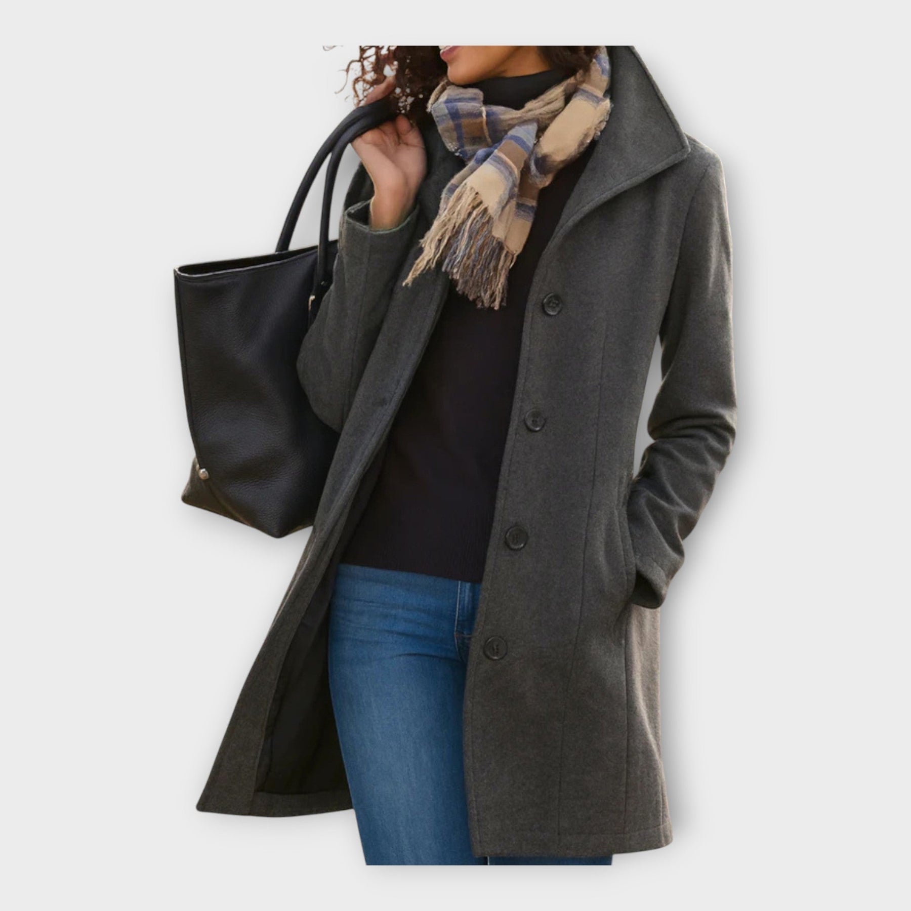 Leila – Eleganter Wollmantel für Damen mit Knöpfen – Ansicht 3