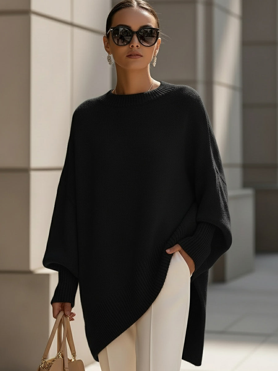 Beiger Strickponcho-Pullover für Damen in weiter Passform – Ansicht 10