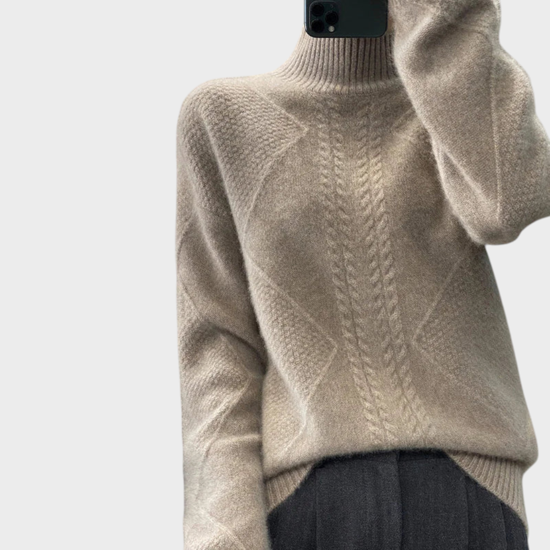 Nathalie – Kaschmirpullover mit Stehkragen und Zopfmuster – Ansicht 3