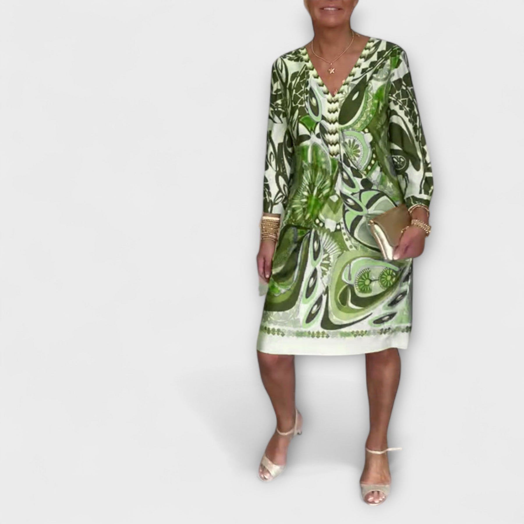Lockeres Damenkleid mit V-Ausschnitt im Retro-Design – Ansicht 10