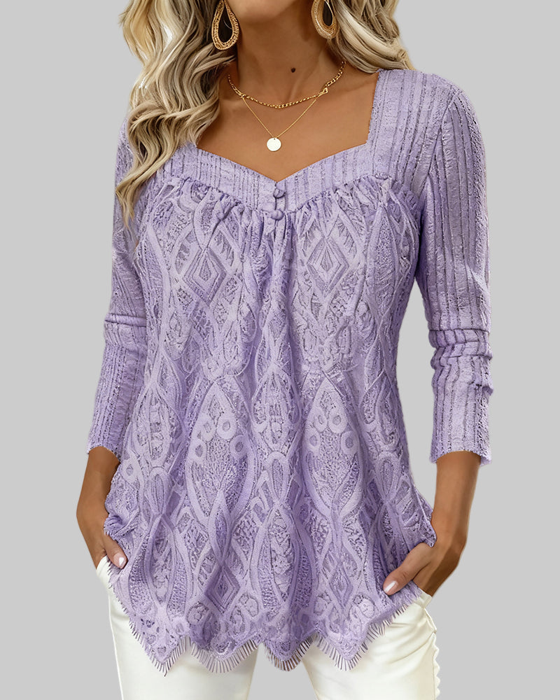 Damen-Top mit eckigem Ausschnitt und Spitze – Ansicht 6