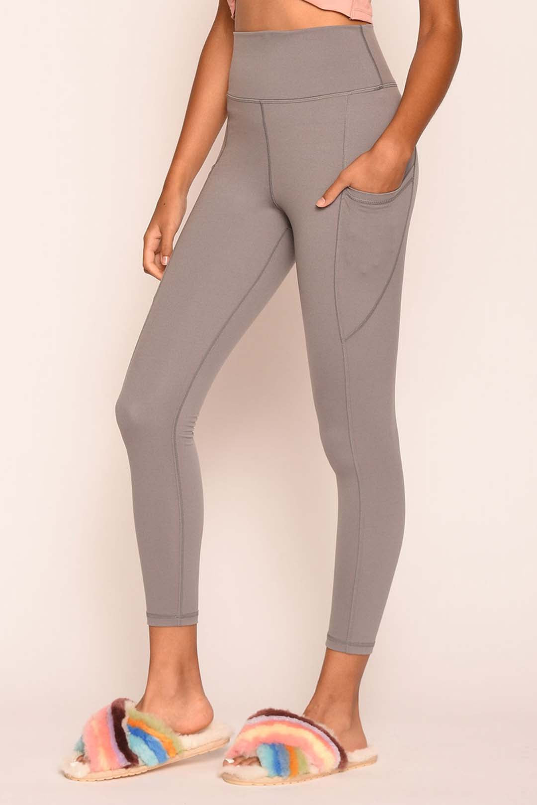 Einfarbige Damen-Yoga-Leggings mit Seitentasche