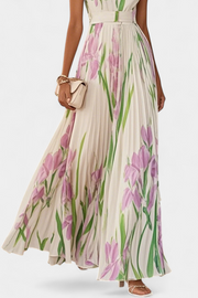 Kalanthi – Langes plissiertes florales Damenkleid – Ansicht 3
