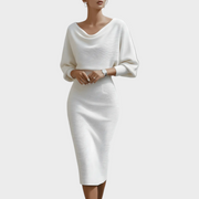Janna – Weißes Satin-Midikleid mit Fledermärmeln
