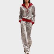 Jordynn – Graues Samt-Set mit Kapuzenpullover und hoch taillierter Hose – Ansicht 2