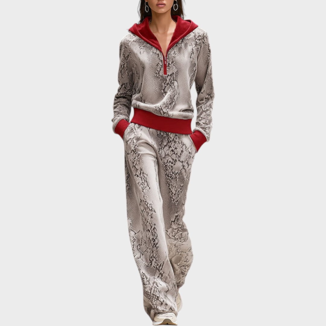 Jordynn – Graues Samt-Set mit Kapuzenpullover und hoch taillierter Hose – Ansicht 2