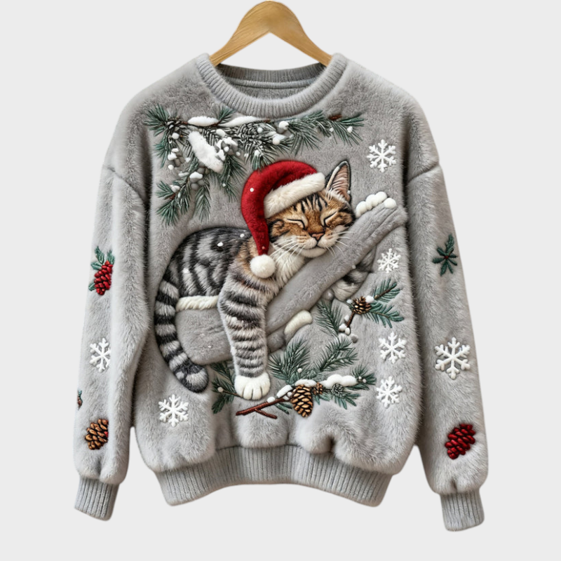 Wilma – Lässiger Damenpullover mit Katzenmotiv – Ansicht 2