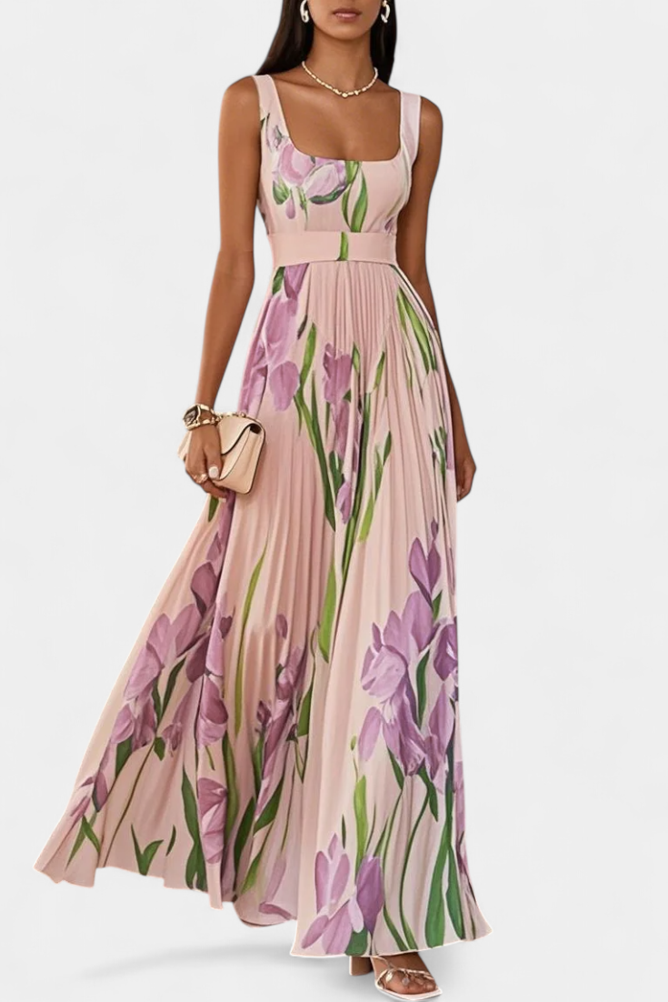 Kalanthi – Langes plissiertes florales Damenkleid – Ansicht 7