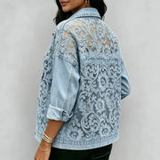 Alina | Damen Jeansjacke mit Blumenmuster und Spitzen-Patchwork
