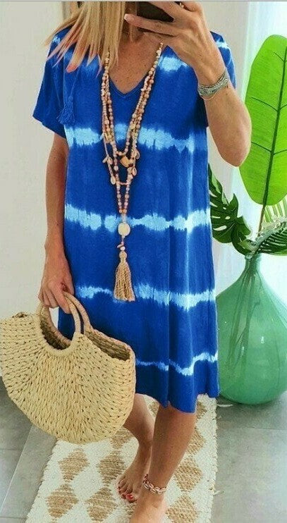 Ulrike | Boho-Kleid mit V-Ausschnitt und Tie-Dye-Muster