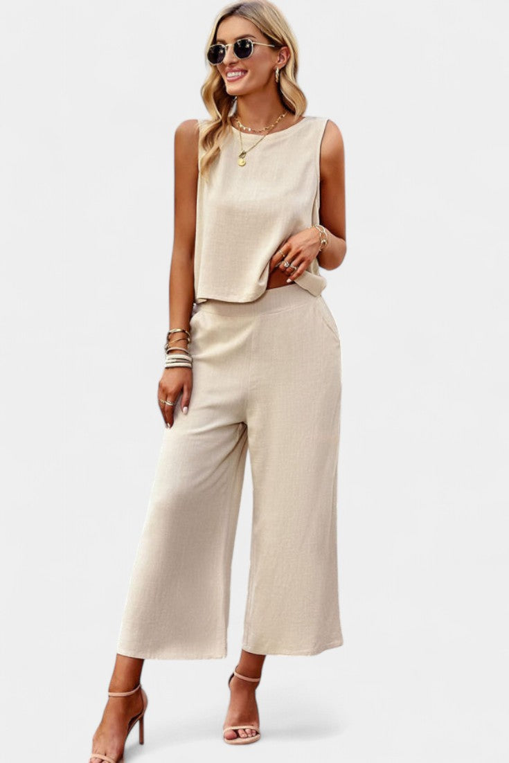 Lavinia Boho-Set mit luftigem Top und Shorts aus Leinen und Baumwolle