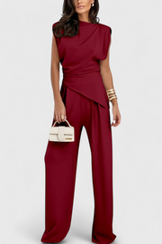 Sofia – Asymmetrisches Damen-Set mit drapierten Schultern und weiter Hose – Ansicht 8