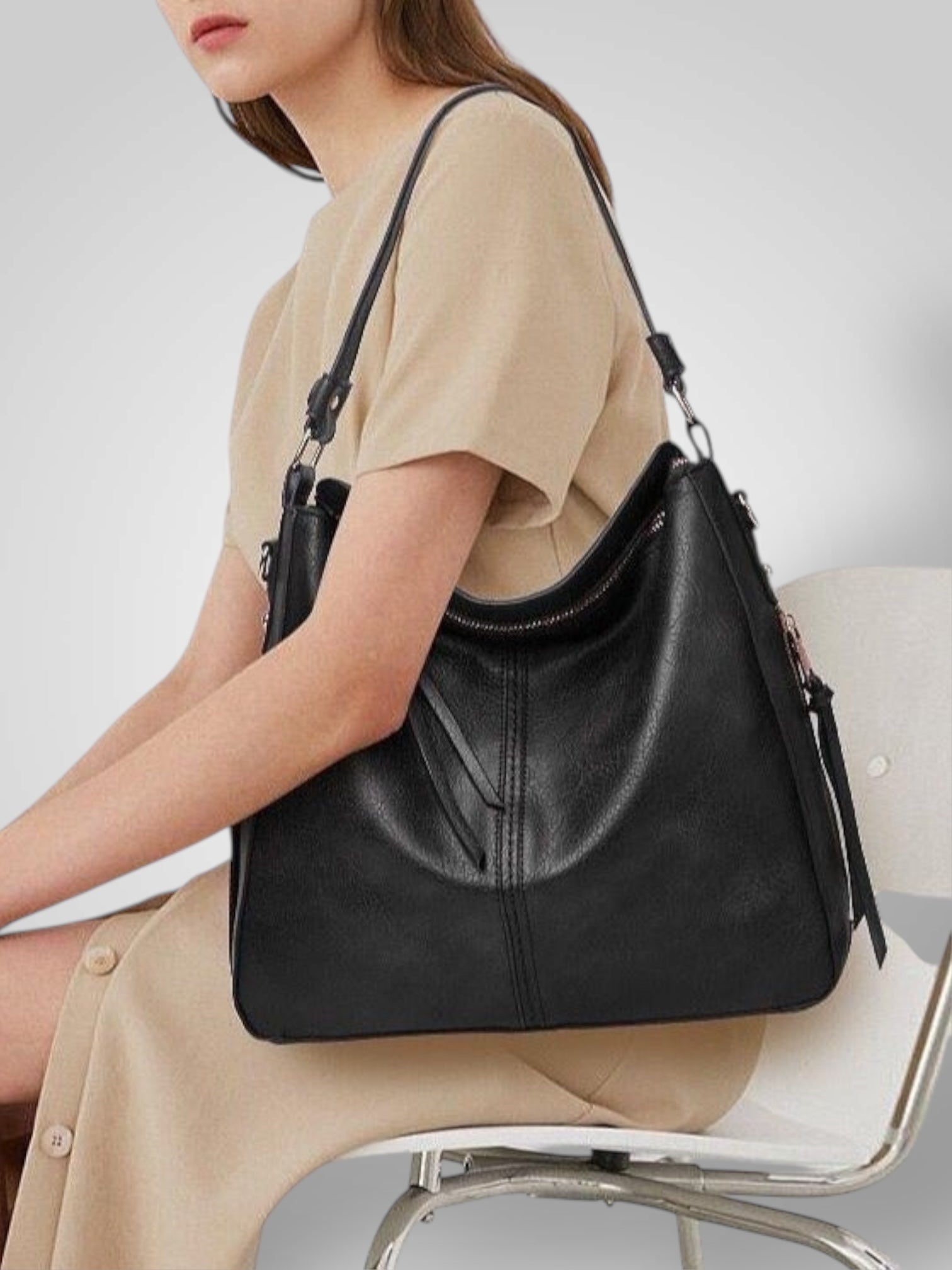 Freia – Elegante Lederschultertasche für Damen – Ansicht 8
