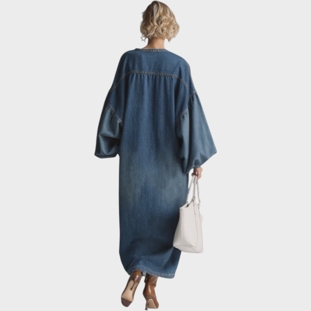 Salma | Elegantes blaues Jeans-Maxikleid mit Knöpfen im urbanen Stil