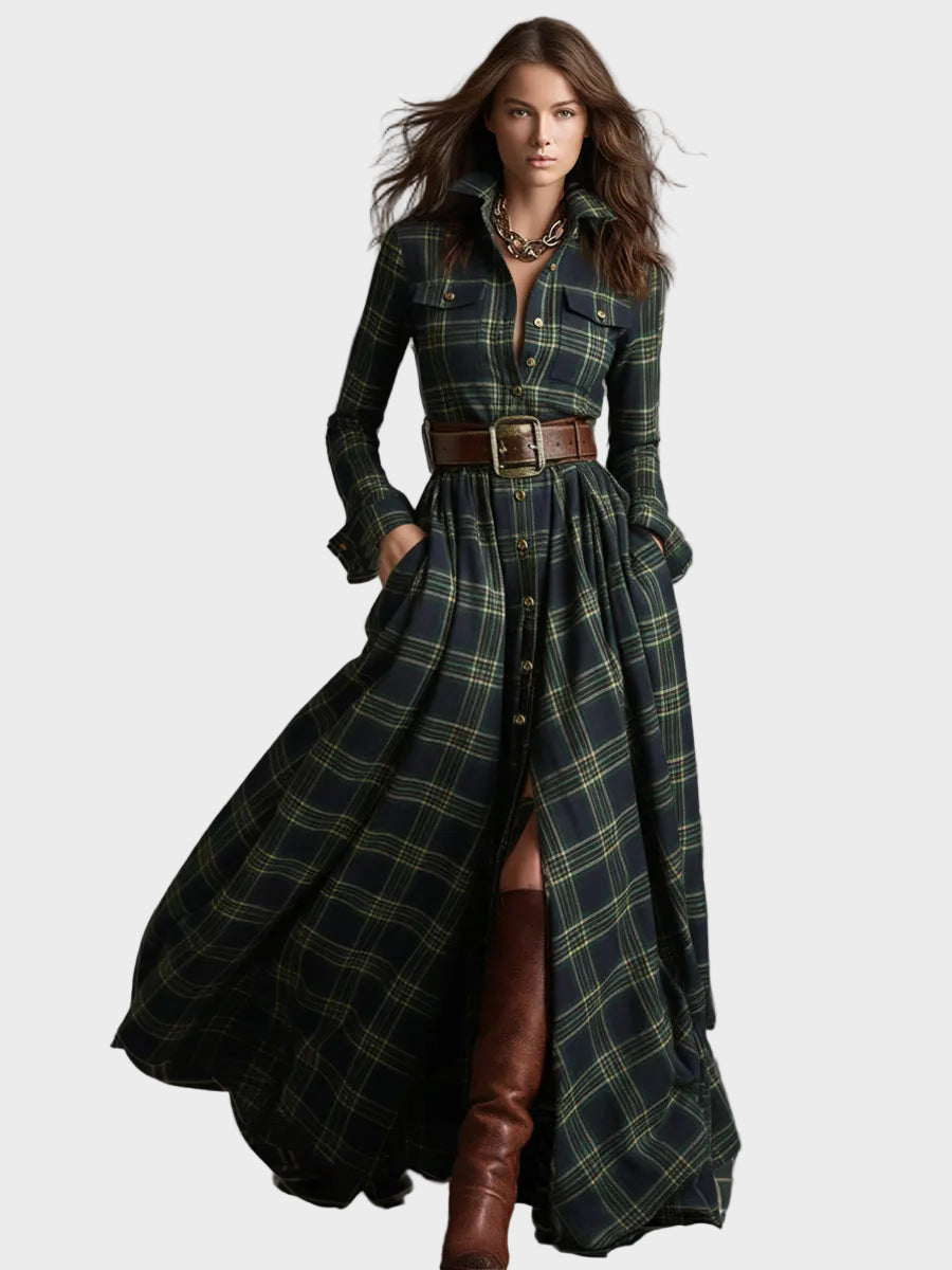 Skyler – Maxikleid mit Revers und Karomuster im Ethno-Stil – Ansicht 5