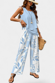Martina – Elegantes Boho-Set für Damen mit ärmellosem Top und gemusterter gerader Hose – Ansicht 2