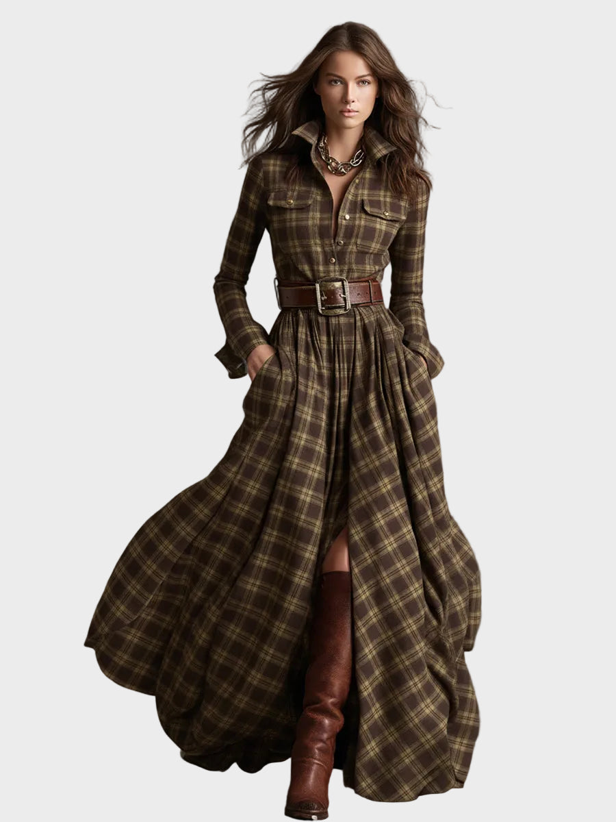 Skyler – Maxikleid mit Revers und Karomuster im Ethno-Stil – Ansicht 9