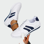 Leichte Damen-Sneaker in Weiß mit blauen Streifen