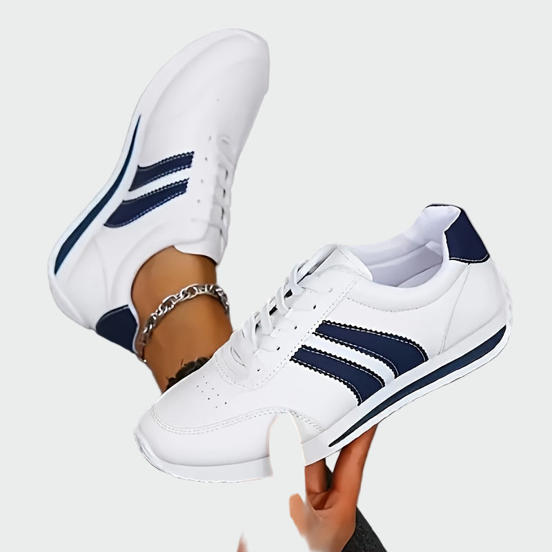 Leichte Damen-Sneaker in Weiß mit blauen Streifen