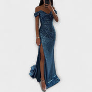 Trägerloses Abend-Maxikleid für Damen mit Glitzer und Schlitz – Ansicht 2