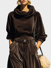 Lisa – Braunes Samt-Lounge-Set für Damen mit Kapuzenpullover und Hose – Ansicht 5