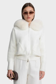Tina – Woll-Sweatshirtjacke für Damen mit Reißverschluss und Pelzkragen