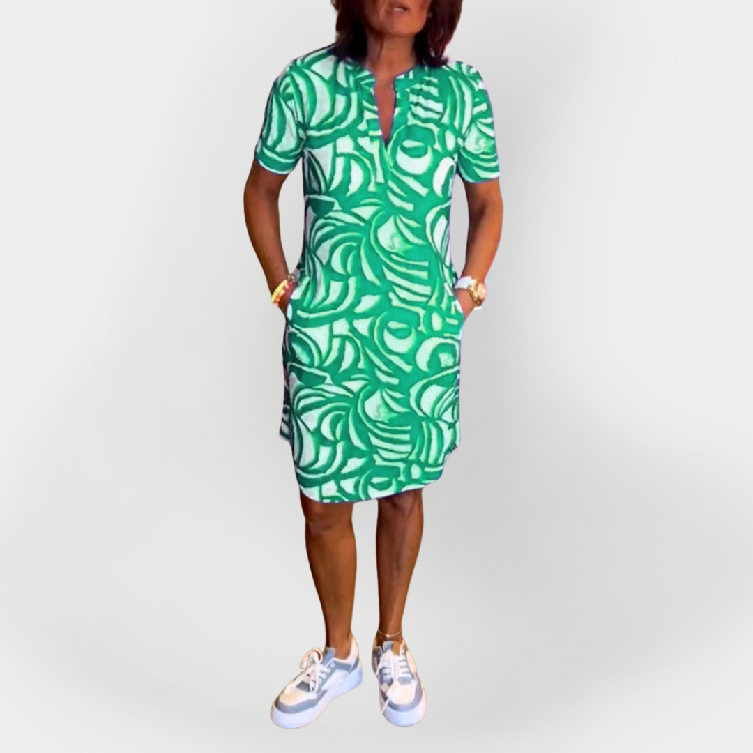 Midi-Kleid mit Muster und kurzen Ärmeln