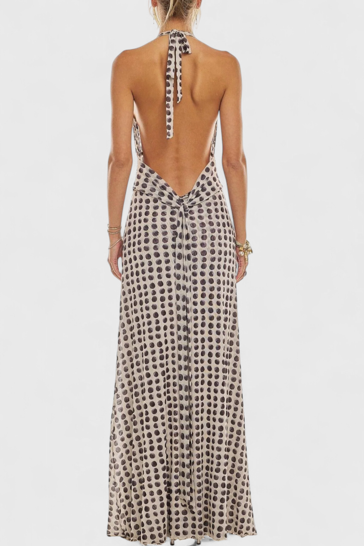 Melody – Maxikleid für Damen mit Punktemuster und tiefem Neckholder-Ausschnitt – Ansicht 4