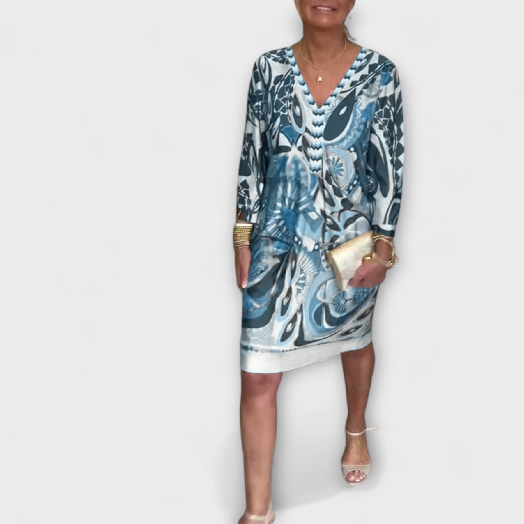 Lockeres Damenkleid mit V-Ausschnitt im Retro-Design – Ansicht 11