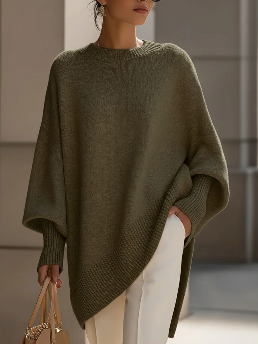 Beiger Strickponcho-Pullover für Damen in weiter Passform – Ansicht 11