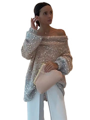 Mia – Glitzernder schulterfreier Strickpullover – Ansicht 6